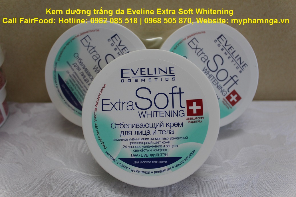 Kem dưỡng trắng da mặt và toàn thân Eveline Extra Soft Whitening chiết xuất từ thiên nhiên