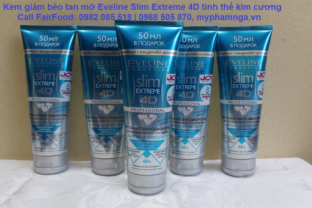 Kem giảm béo tan mỡ chống tích tụ mỡ thừa Eveline Slim Extreme 4D tinh thể kim cương