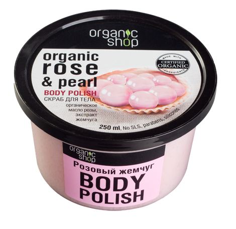 Tay da chet toan than Organic Shop chiet xuat dau hoa hong va bot ngoc trai