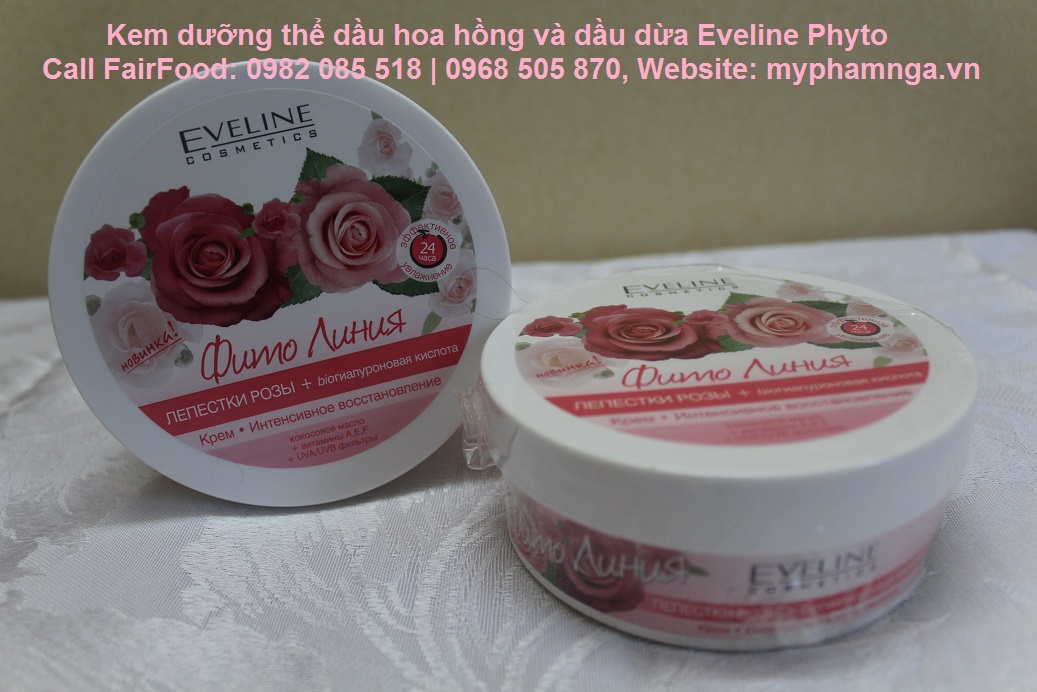 Kem dưỡng thể hoa hồng và dầu dừa Eveline Phyto