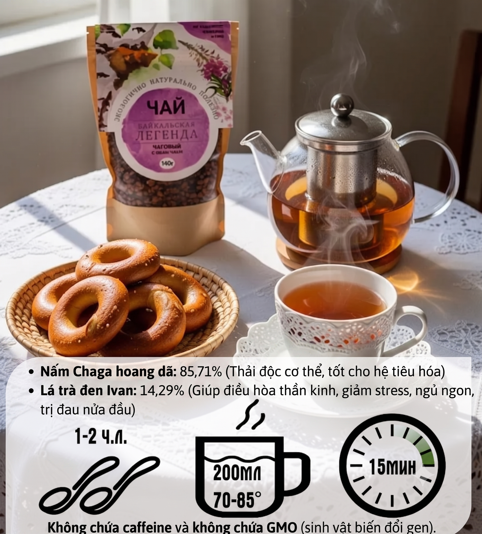 tra nam chaga ket hop tra den IVAn thai doc, giup ngu ngon, thu gian than kinh